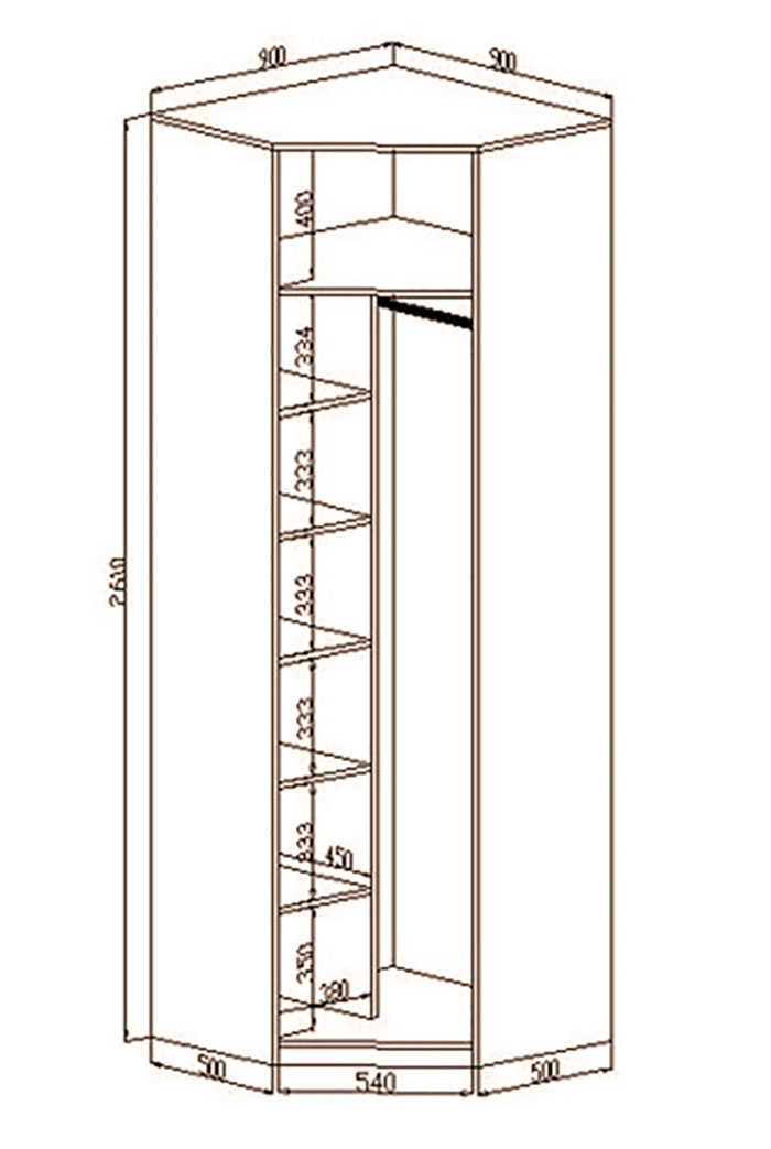 Схема углового шкафа с размерами