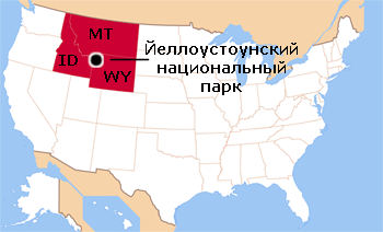 Йеллоустон на карте США