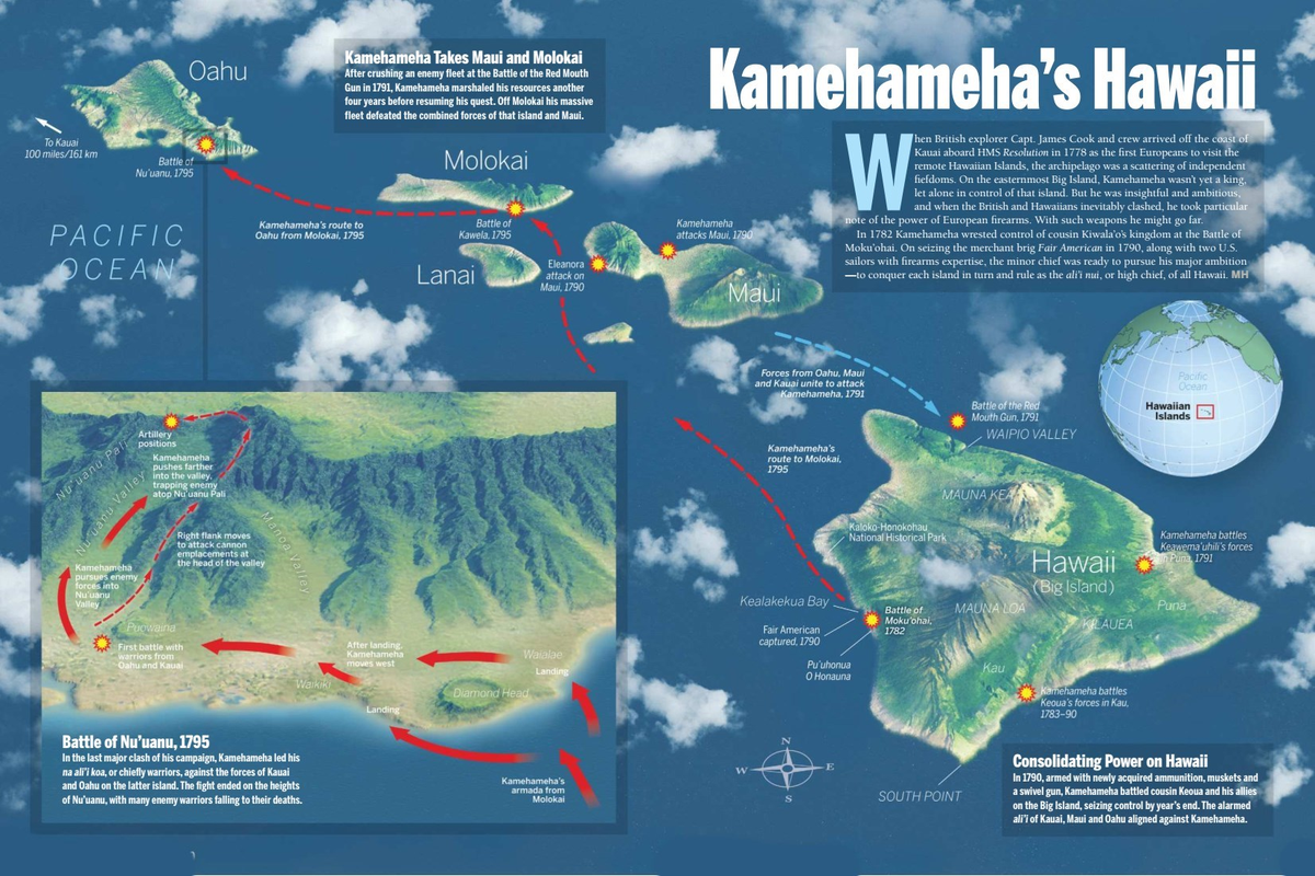 Инфографика по войне за объединение Гавайского архипелага