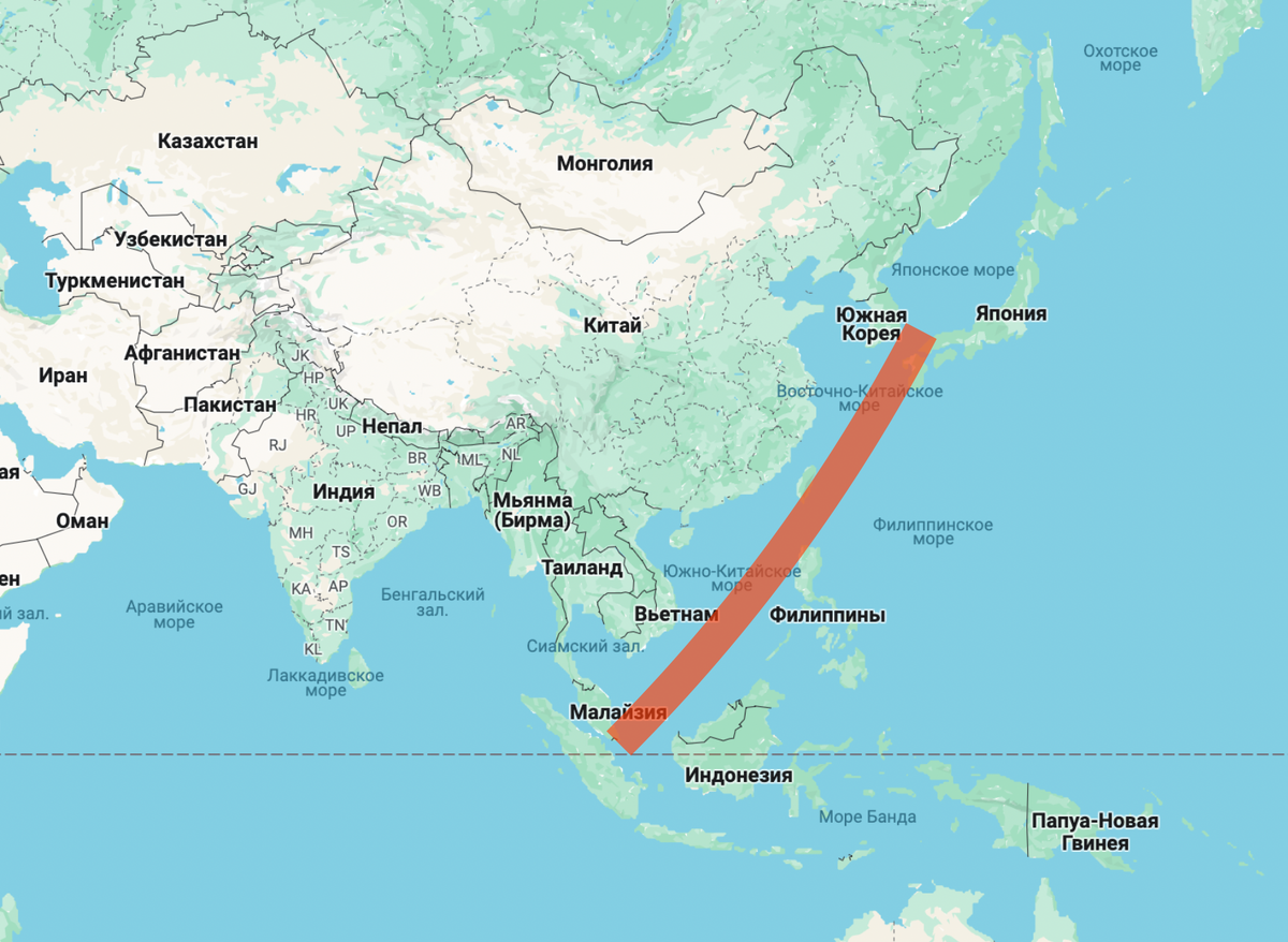 Воображаемая дуга от Сингапура до Кореи и Японии, в которой имеется военное присутствие США
