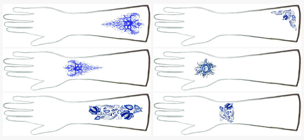 Делаем на длинных перчатках декор под гжель гжель,одежда,рукоделие,своими руками