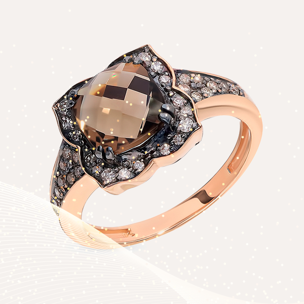 Кольцо SL, розовое золото, раухтопаз, бриллианты