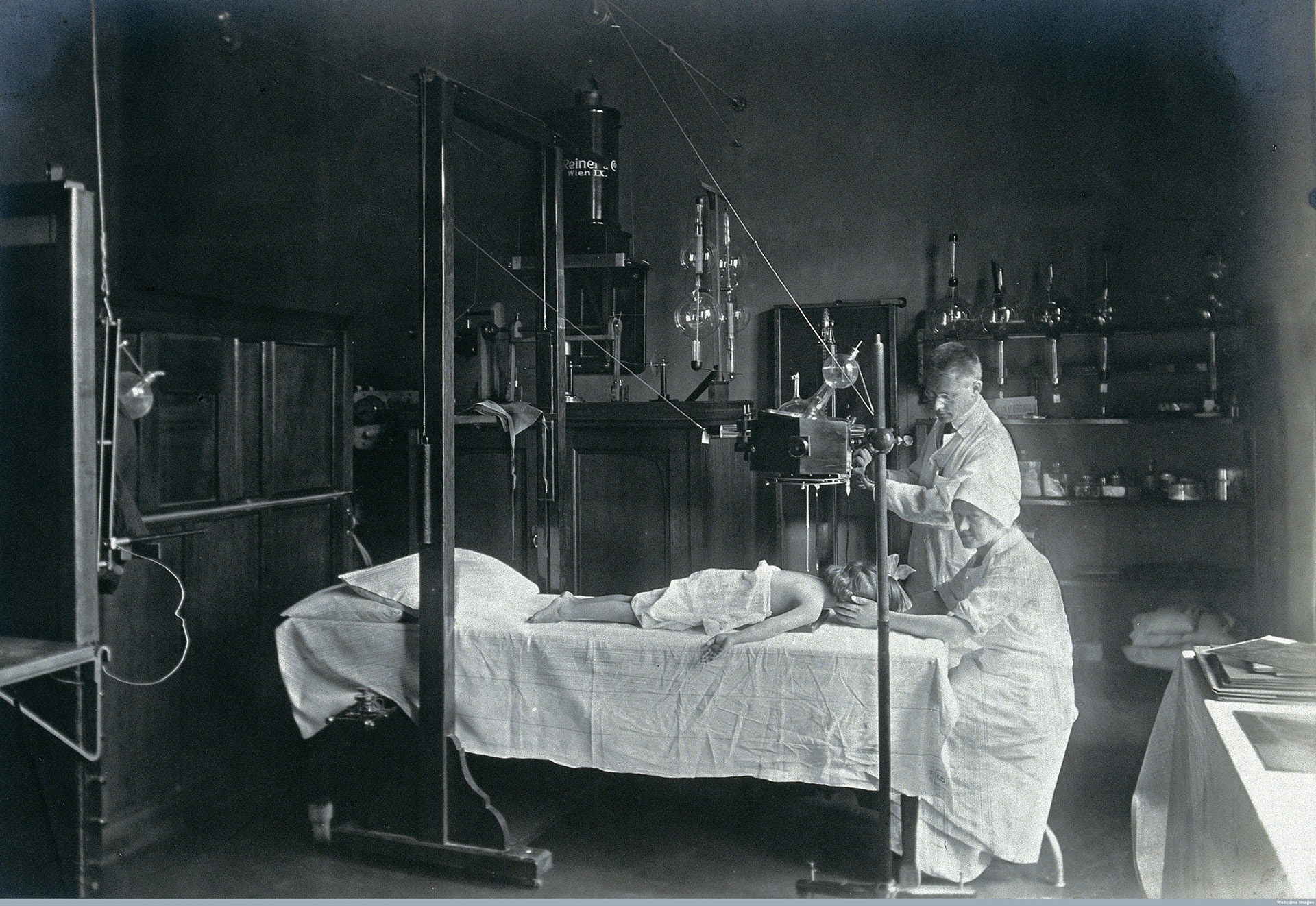 V0029040 University Children's Hospital, Vienna: a child having an x- Vienna: a child having an x-ray