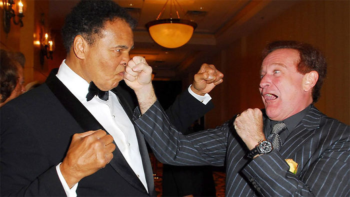 Muhammad Ali And Robin Williams Practiced Their Punches At Celebrity Fight Night XII, Arizona, March 18, 2006