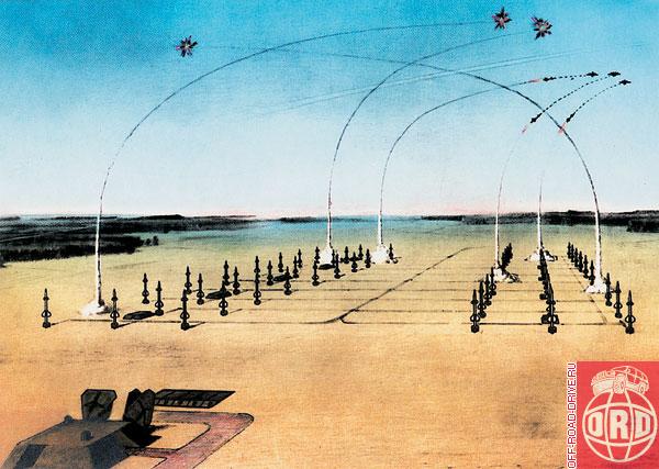 Схема позиции ЗРК С-25. Пусковые столы располагались в нескольких километрах от ЦРН. 