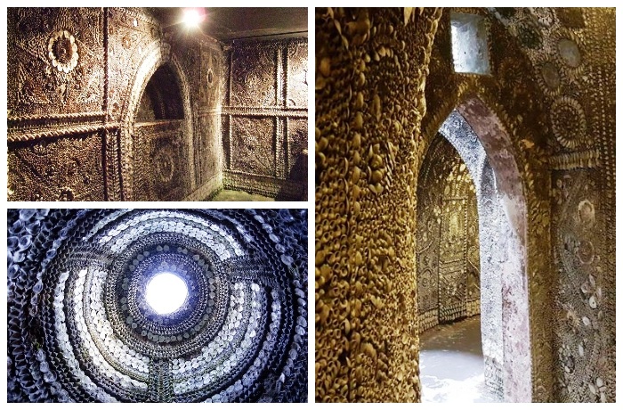 Таинственный подземный дворец украшенный великолепной мозаикой из морских раковин (Margate Shell Grotto).