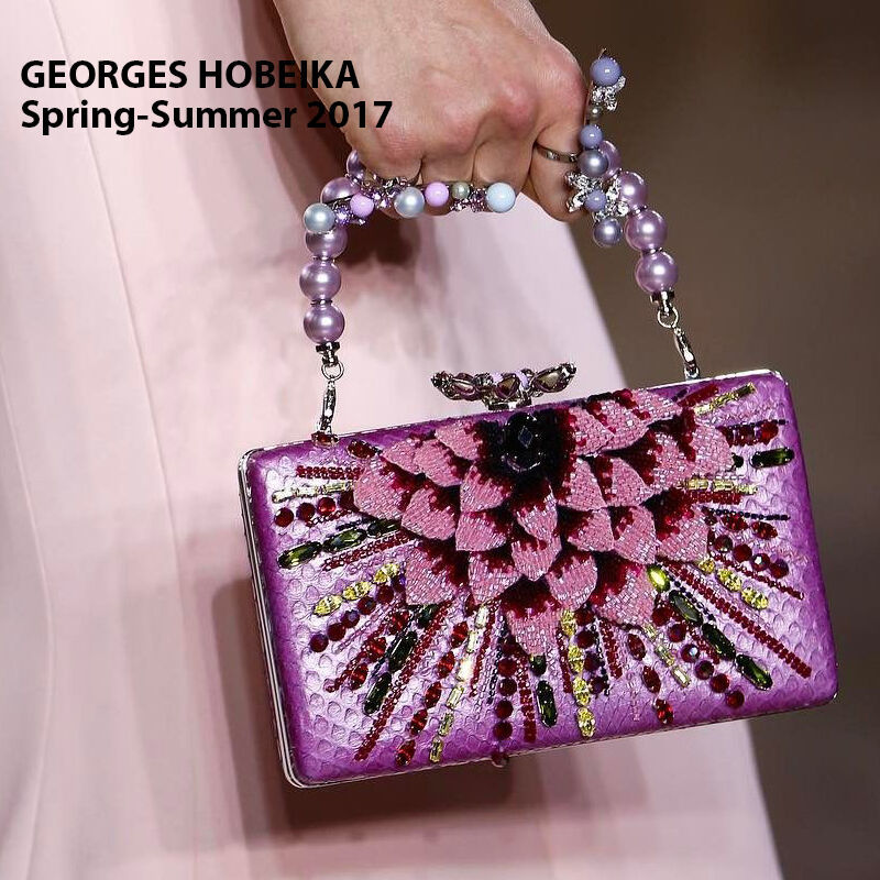 Сумочки с вышивкой от Georges Hobeika крупными, женственности, дизайнера, коллекции, бисера, пайеток, можно, выполнены, сумочки, аксессуар, ручек, цветочные, фермуаре, “Платьесад», фурнитурой, весналето, стразВ, чашечек, форме, узоры