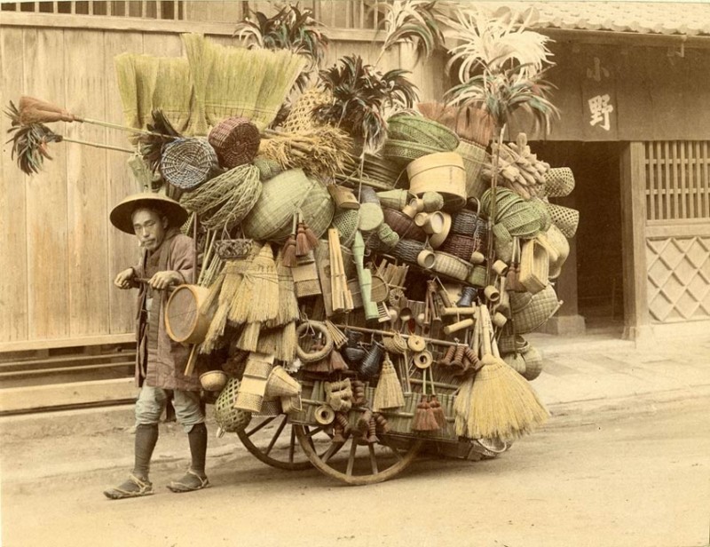 Японский торговец корзинами и мётлами, 1901 год. СССР, авто, девушки, история, факты, юмор