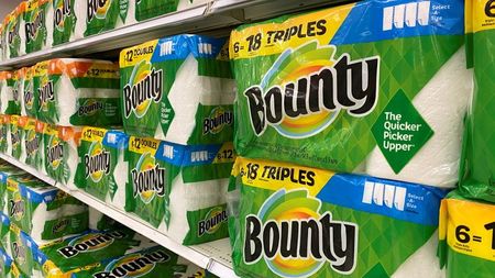 Bounty paper towels made by Procter and Gamble are shown for sale in Encinitas, California, U.S., April 19, 2021. REUTERS/Mike Blake