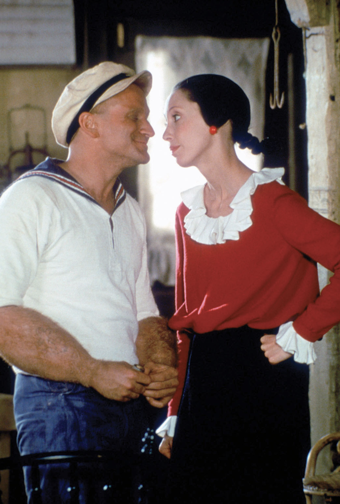 Robin Williams and Shelley Duvall in a scene from the 1980 film Popeye.