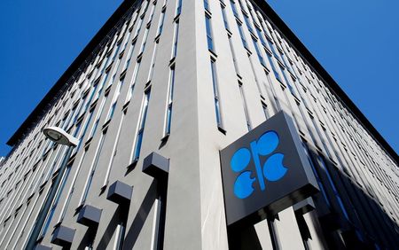 The logo of the Organization of the Petroleoum Exporting Countries (OPEC) is seen outside of OPEC's headquarters in Vienna, Austria April 9, 2020. REUTERS/Leonhard Foeger