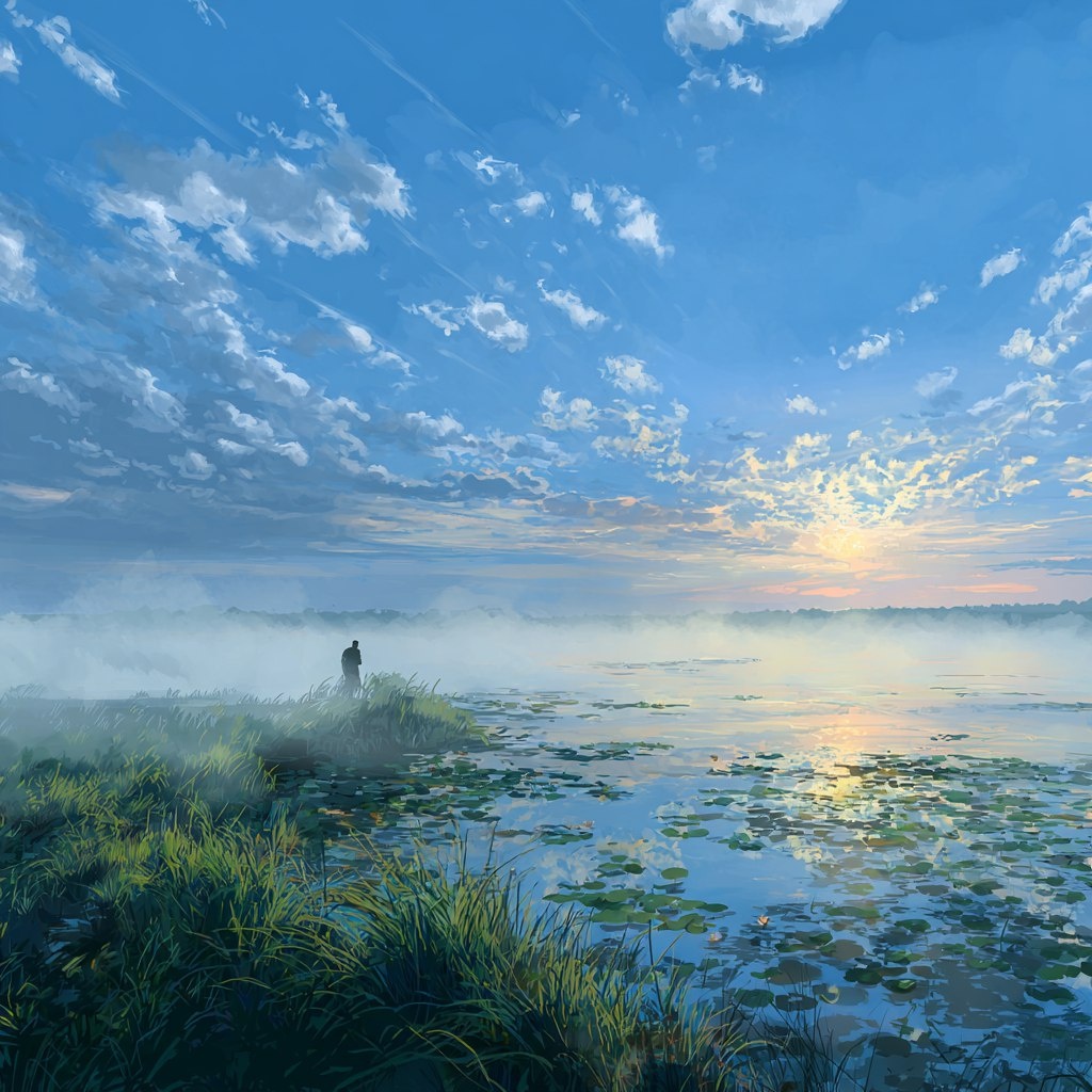 Прогулка на рассвете полезнее кроссвордов. Моя иллюстрация с помощью нейросетей