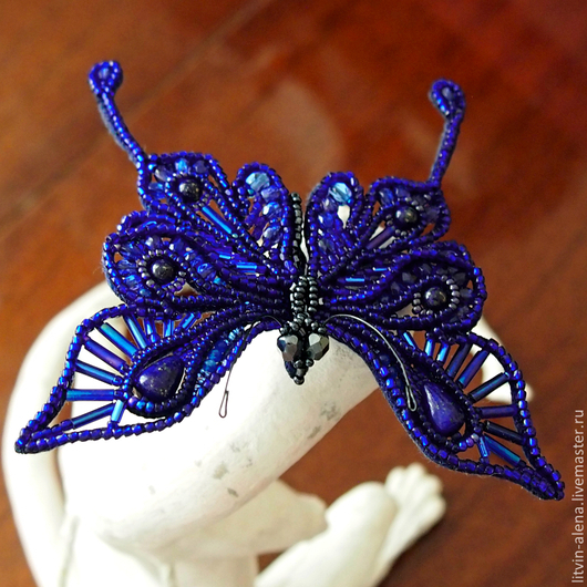 Brooches handmade. Order Brooch 'The Lacemaker'. Blue butterfly bead. master Alena Litvin. Livemaster. Brooches, buy, brooch