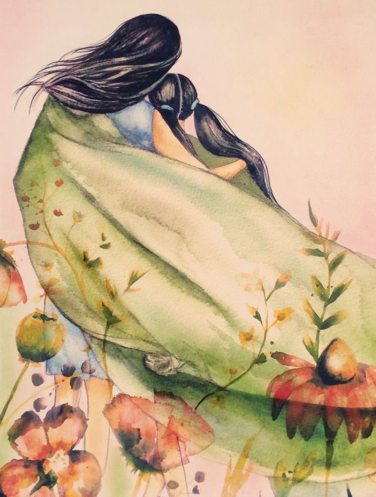 mother and daughter with green blanket and by claudiatremblay