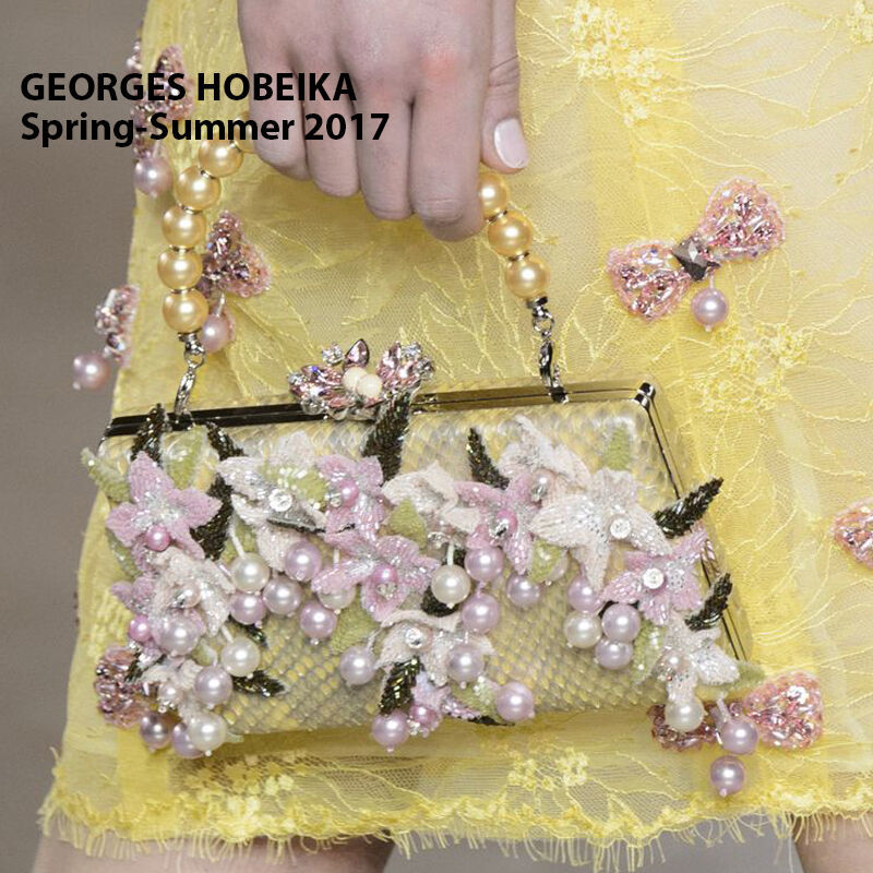 Сумочки с вышивкой от Georges Hobeika крупными, женственности, дизайнера, коллекции, бисера, пайеток, можно, выполнены, сумочки, аксессуар, ручек, цветочные, фермуаре, “Платьесад», фурнитурой, весналето, стразВ, чашечек, форме, узоры