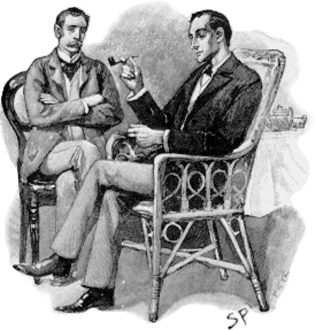 Шерлок Холмс (справа) и доктор Уотсон. Иллюстрация Сидни Паджет к рассказу Случай с переводчиком 