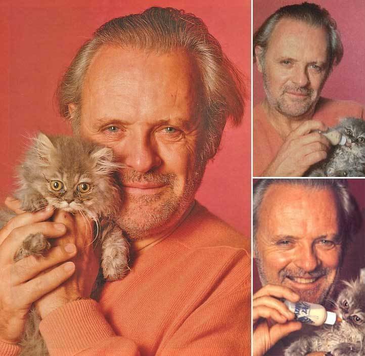 Энтони Хопкинс и его котик. знаменитости, редкие фото, фото
