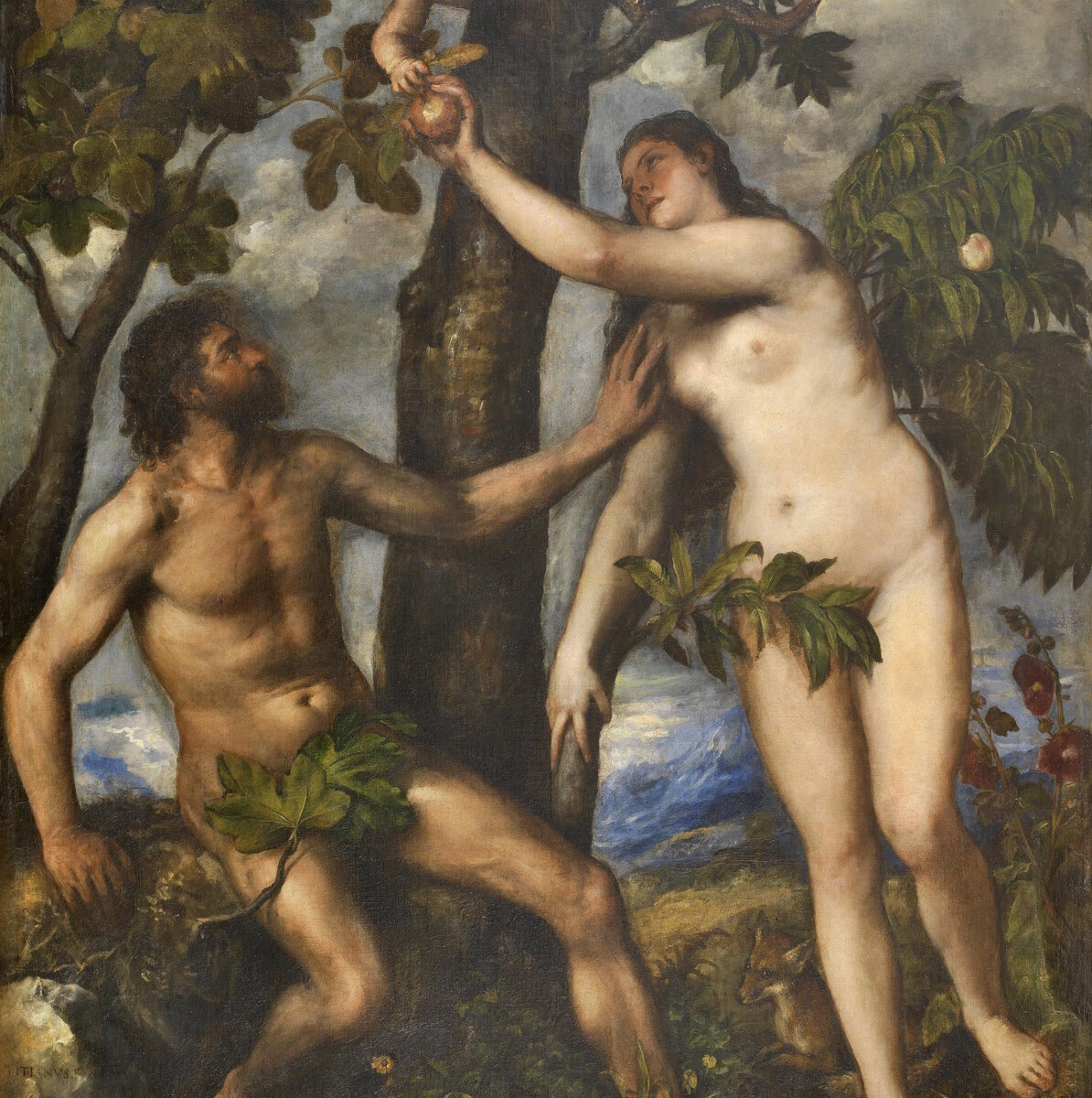 Тициан «Адам и Ева, прикрывающие свою наготу фиговыми листами», фрагмент / Музей Прадо, Испания