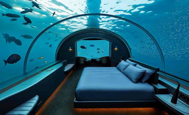 Смотрим внутри настоящий подводный отель. Одна ночь в номере стоит полтора миллиона рублей: видео
