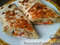 Фото к рецепту: Лаваш с начинкой (домашняя шаурма с мясом и овощами)