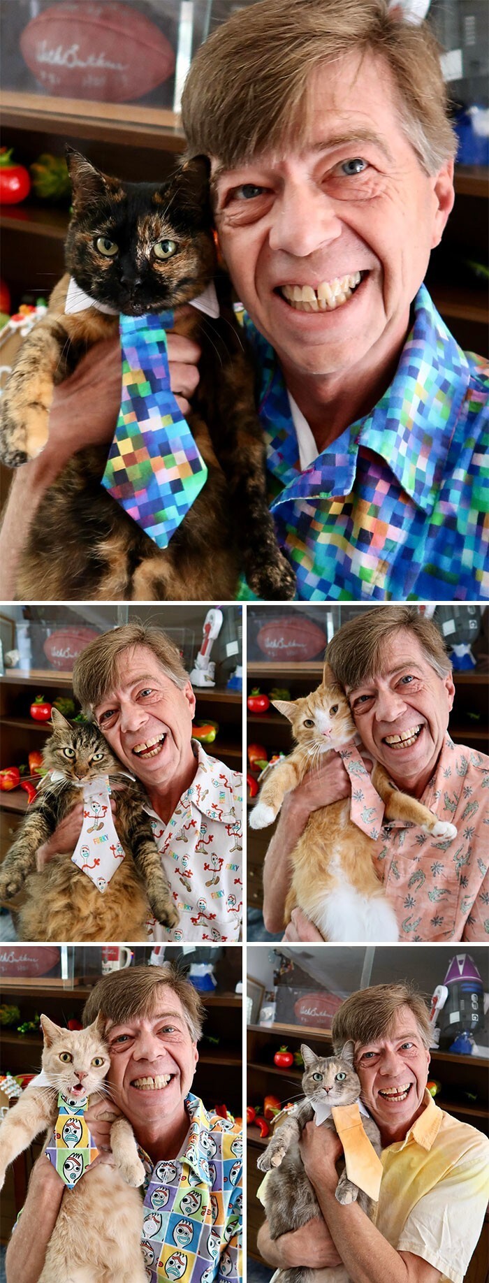 1. "Я шью рубашки для себя и такие же галстуки для моих пяти котов"