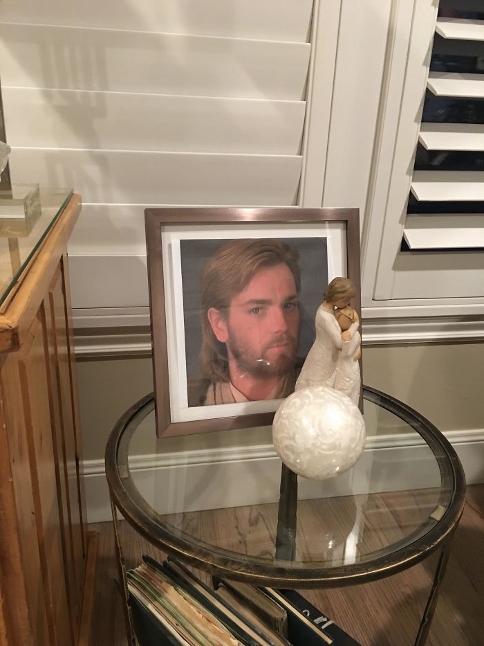 Shout Out To My Brother For Replacing A Picture Of Jesus At My Parent's House With A Picture Of Obi-Wan Kenobi As Portrayed By Ewan Mcgregor. Three Months And Counting Without Them Noticing