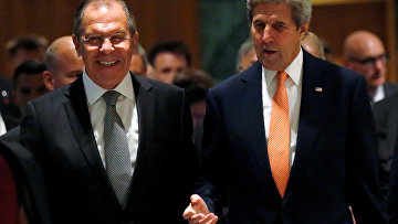 Глава МИД РФ Сергей Лавров и госсекретарь США Джон Керри на переговорах по урегулированию сирийского кризиса в Женеве, Швейцария. 9 сентября 2016