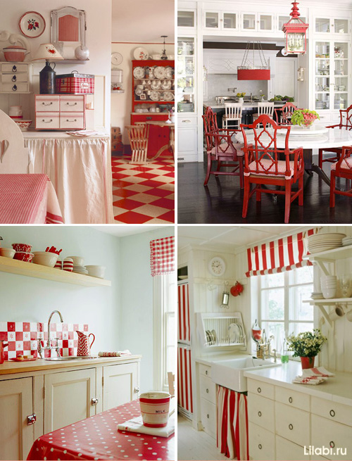 Сочетание белого и красного в интерьере кухни