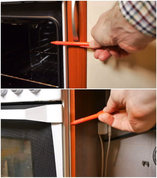 Чтобы защитить торец от перегрева и отслойки покрытия лучше выдвинуть чуть вперед печь и поставить экран. | Фото: youtube.com © Стройхак.