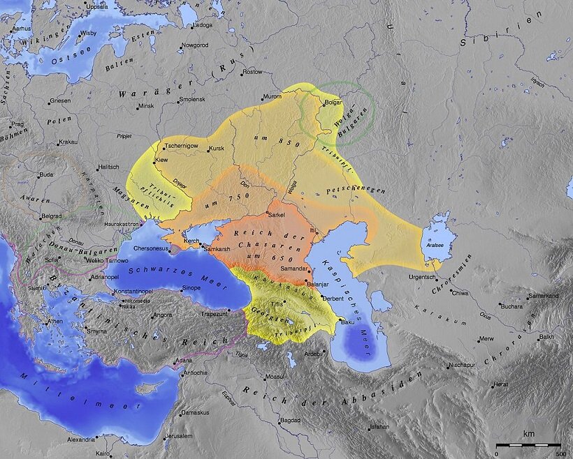 Карта Хазарского каганата (650-969 гг)