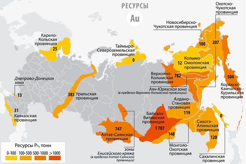 Карта золоторудных зон России.