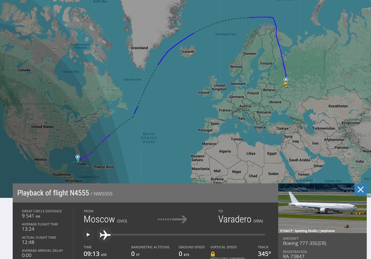 сегодня на Варадеро из России летают так. Рейс Nordwind Airlines