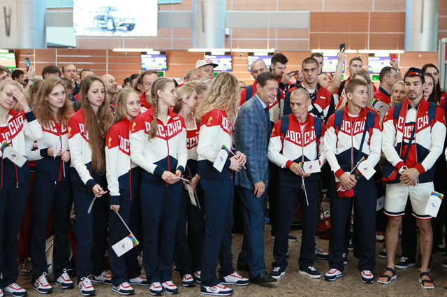 Проводы олимпийской сборной России в Рио-де-Жанейро.