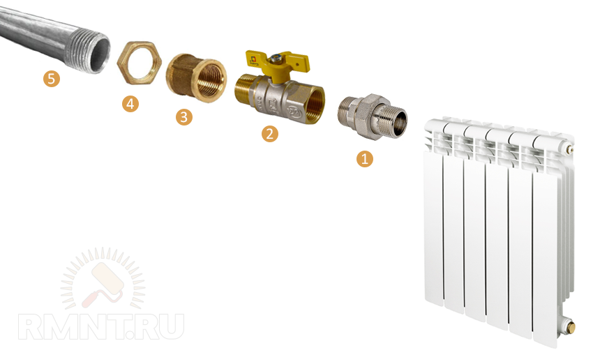 подсоединить батарею отопления к кранам
