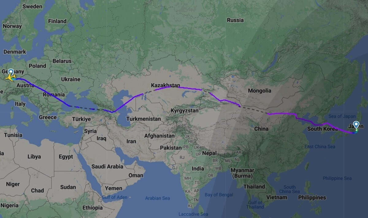 облет самолетом Lufthansa из Токио во Франкфурт российского воздушного пространства