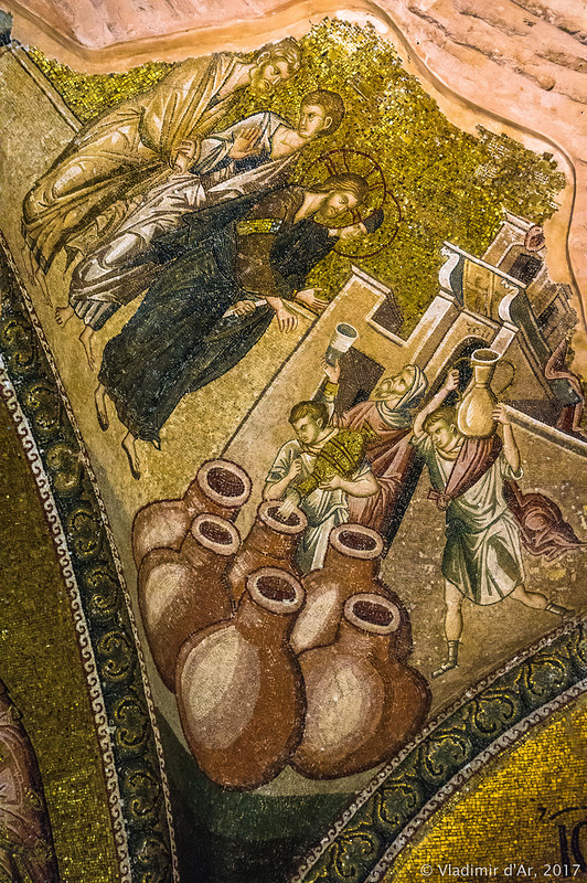 Чудо в Кане Галилейской. Мозаики и фрески монастыря Хора. Церковь Христа Спасителя в Полях.