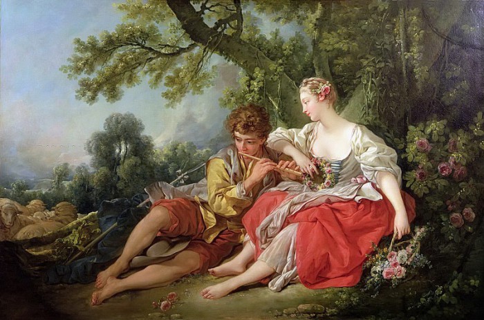 Пастух, играющий на свирели пастушке. Автор: Francois Boucher.