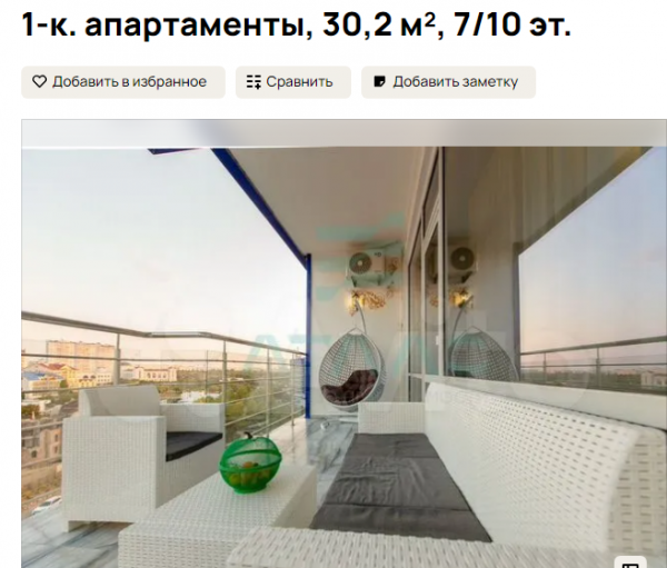 1-комнатные апартаменты за 12 млн 500 тыс. руб. Источник: avito.ru
