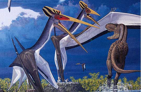 Гигантские аждархиды Quetzalcoatlus и хищный динозавр Daspletosaurus. Реконструкция: Gregory Paul