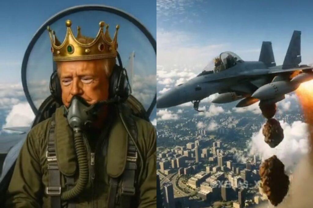 Трамп в ИИ-ролике облил протестующих грязью с истребителя