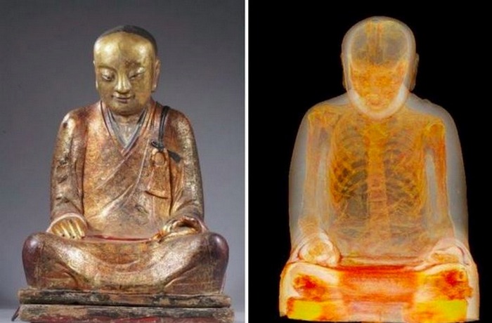 Мумия внутри 1000-летней статуи Будды.