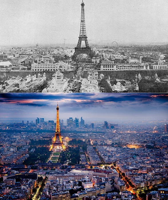 Снимки Парижа в 1900 и 2000 годах.