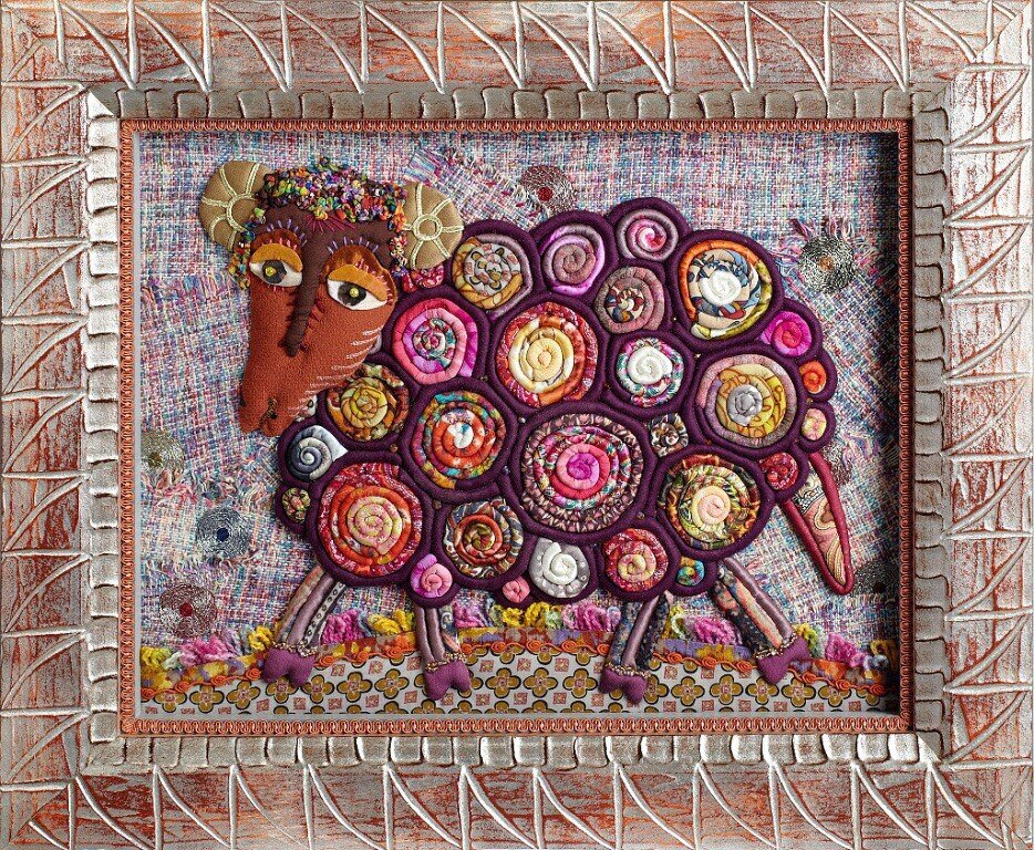 "Овечка", 45х53 см., арт-текстиль, ткань.