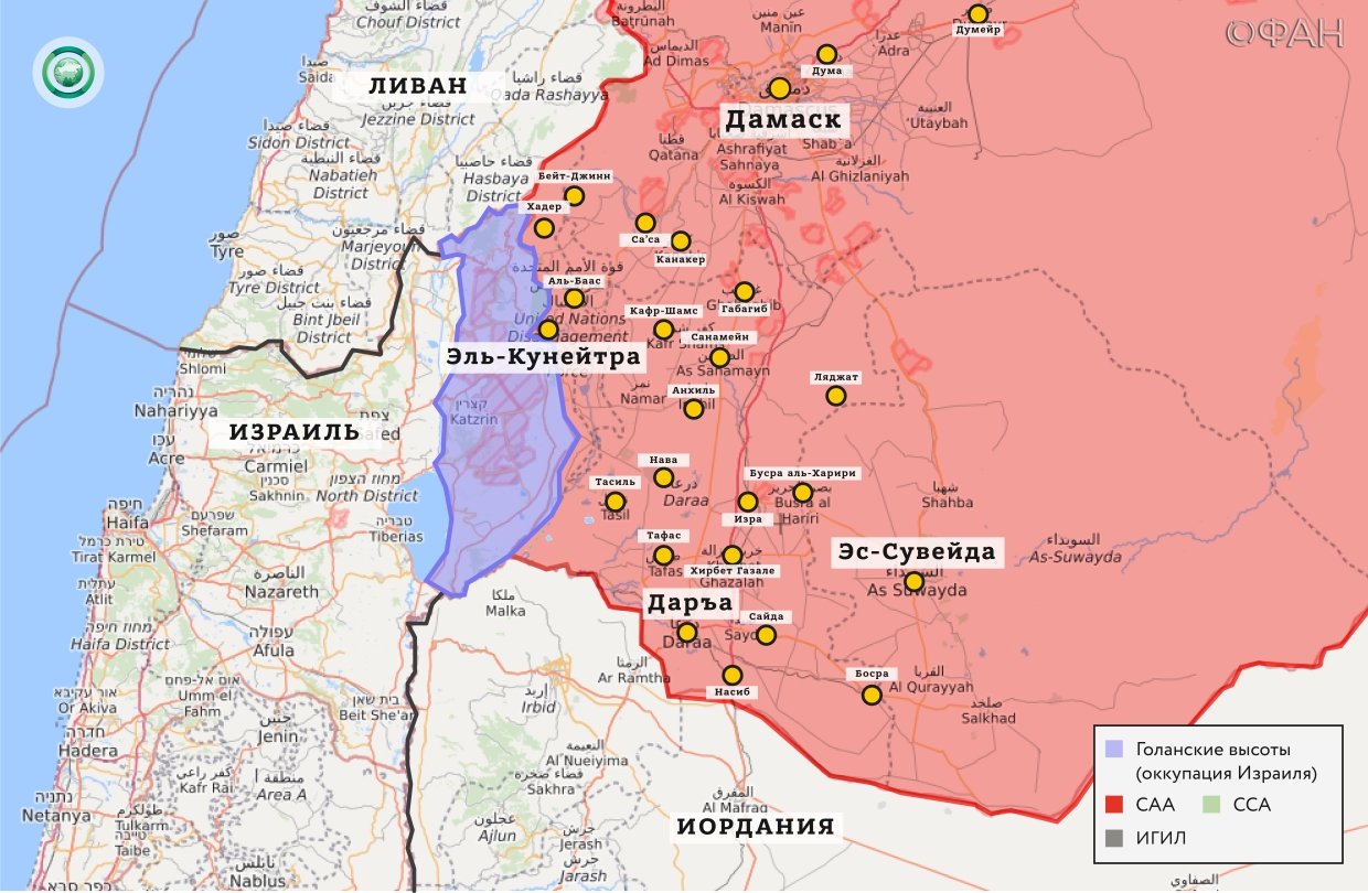 Карта военных действий на юго-западе Сирии