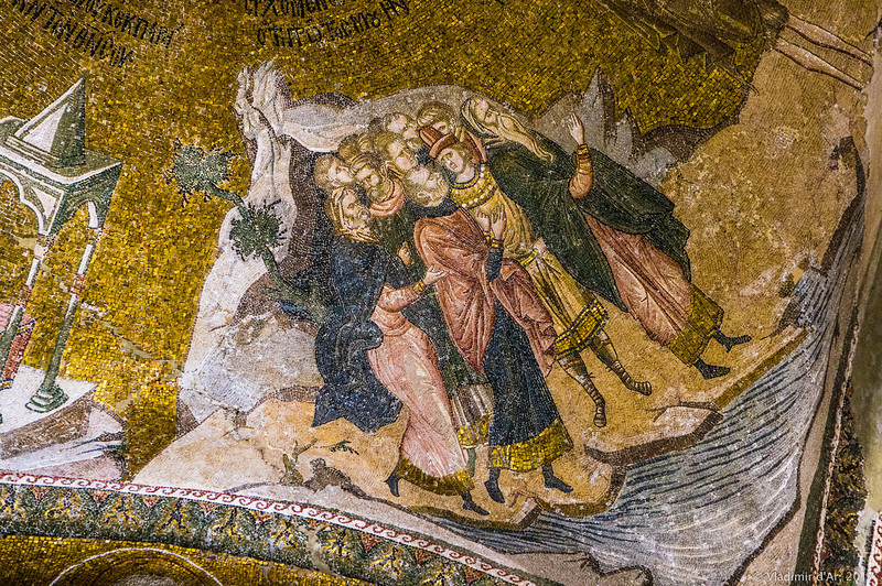 Проповедь Иоанна Предтечи.  Мозаики и фрески монастыря Хора.