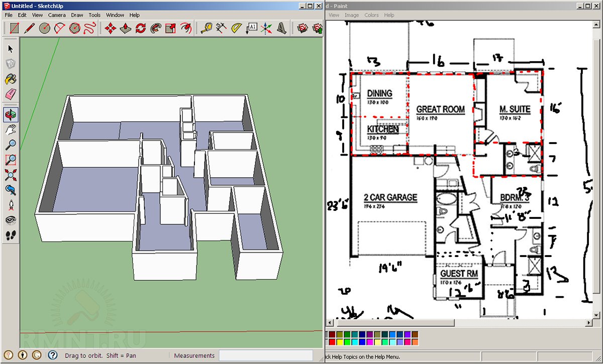 Рисуем план дома в sketchup