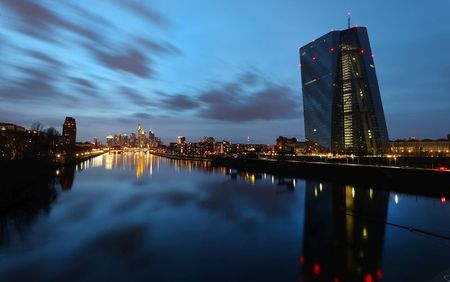 The European Central Bank (ECB) headquarters is pictured during sunset as the spread of the coronavirus disease (COVID-19) continues in Frankfurt, Germany, March 21, 2021. REUTERS/Kai Pfaffenbach