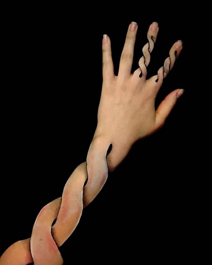 рисунки на руке - оптическая иллюзия 