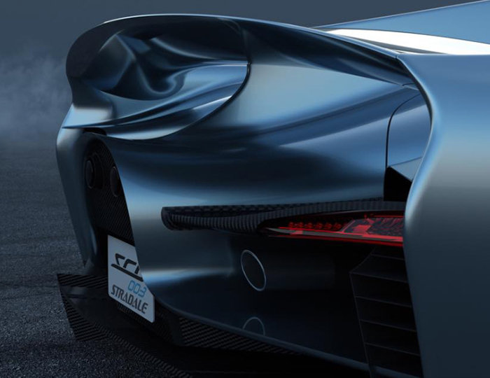 Задняя часть спортивного автомобиля SCG-003 Stradale.