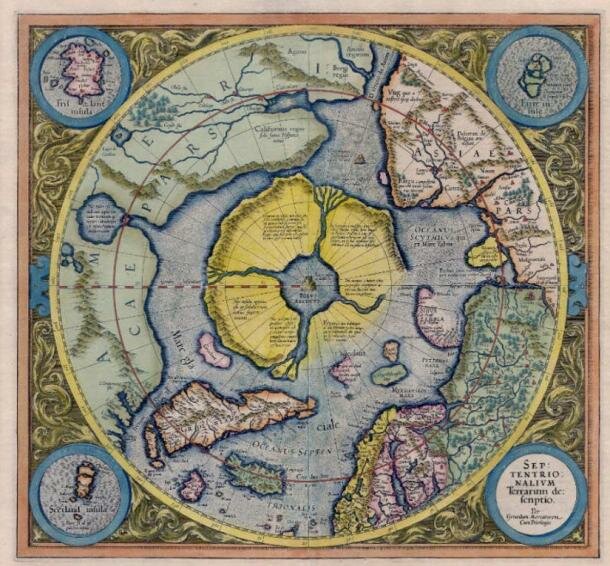 Гиперборея в Gerardus Mercator Atlas 1595 года - тут искали вход в мир "внутри Земли"